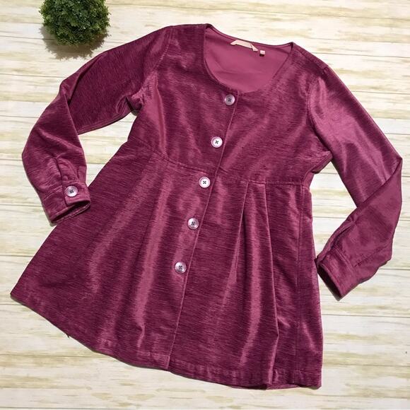 Soft Surroundings Pink Purple Magenta Velvet Button‎ Pleated Jacket Blazer Small - Picture 1 of 3